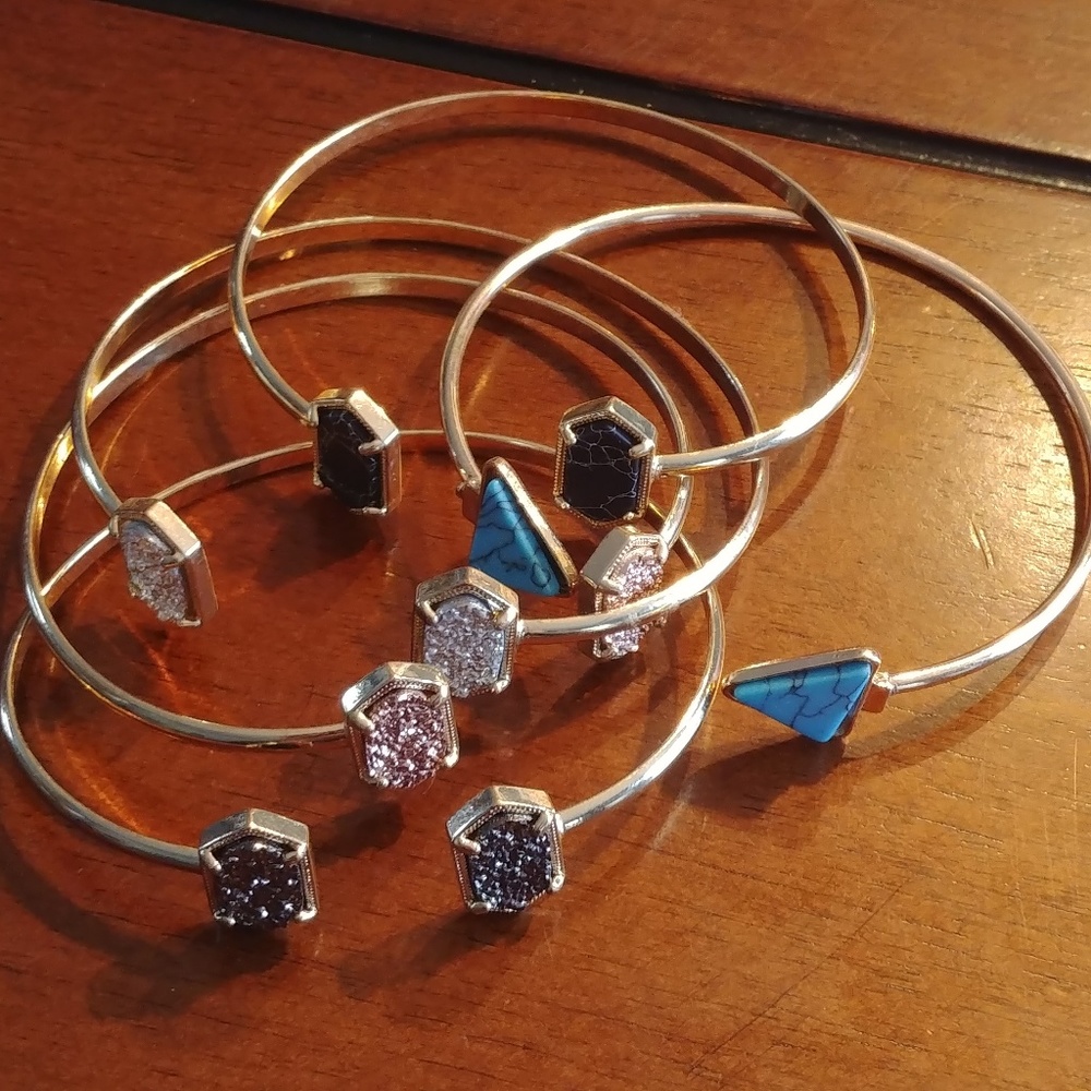 Set of 5 Druzy and marble bracelets